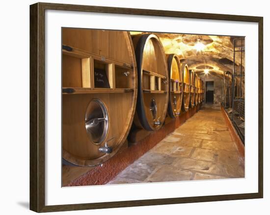 Barrels of Wine Aging in Cellar, Chateau Vannieres, La Cadiere d'Azur-Per Karlsson-Framed Photographic Print