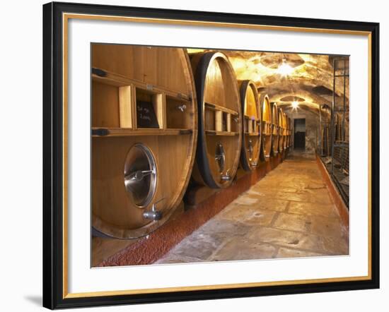 Barrels of Wine Aging in Cellar, Chateau Vannieres, La Cadiere d'Azur-Per Karlsson-Framed Photographic Print