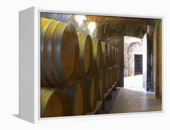 Barrels of Wine Aging in the Cellar, Chateau Vannieres, La Cadiere d'Azur-Per Karlsson-Framed Premier Image Canvas