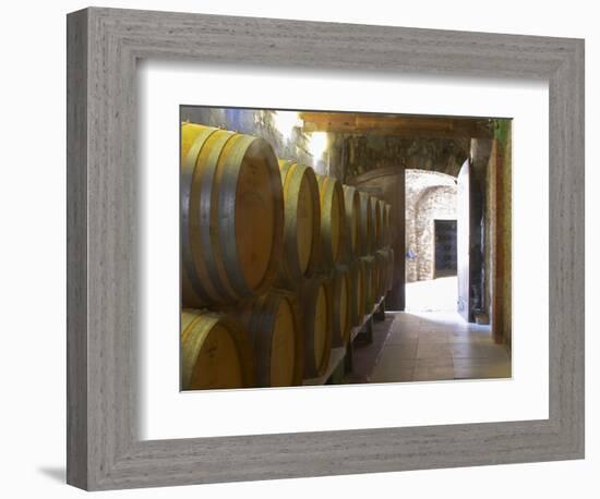 Barrels of Wine Aging in the Cellar, Chateau Vannieres, La Cadiere d'Azur-Per Karlsson-Framed Photographic Print