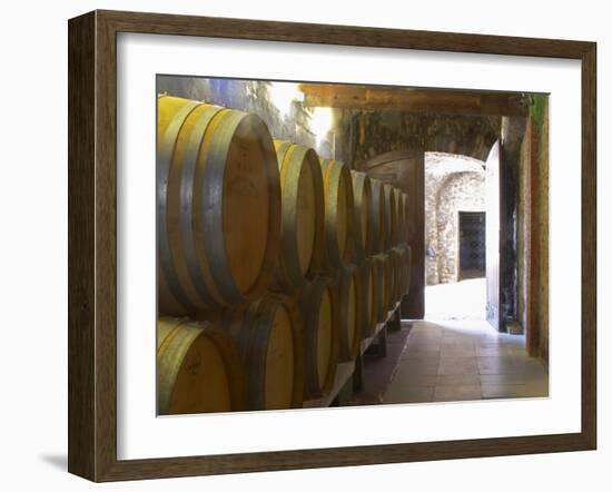 Barrels of Wine Aging in the Cellar, Chateau Vannieres, La Cadiere d'Azur-Per Karlsson-Framed Photographic Print