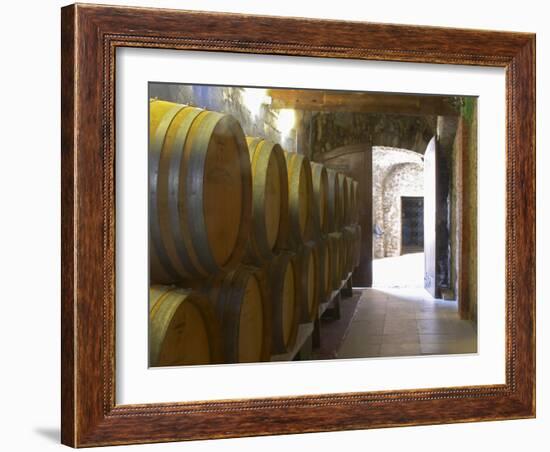 Barrels of Wine Aging in the Cellar, Chateau Vannieres, La Cadiere d'Azur-Per Karlsson-Framed Photographic Print