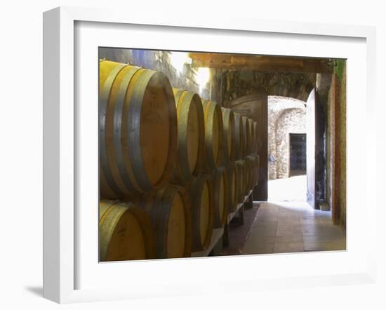 Barrels of Wine Aging in the Cellar, Chateau Vannieres, La Cadiere d'Azur-Per Karlsson-Framed Photographic Print