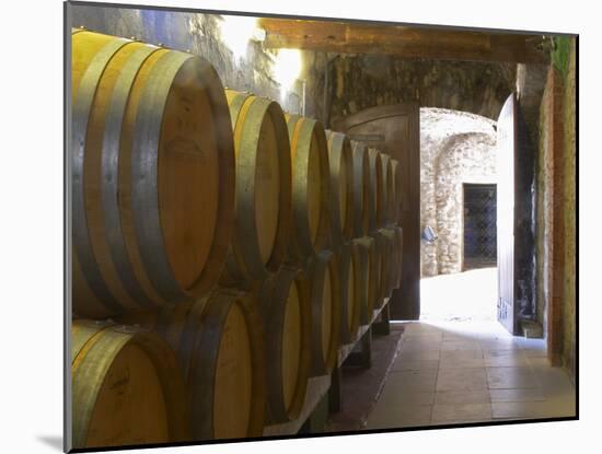 Barrels of Wine Aging in the Cellar, Chateau Vannieres, La Cadiere d'Azur-Per Karlsson-Mounted Photographic Print