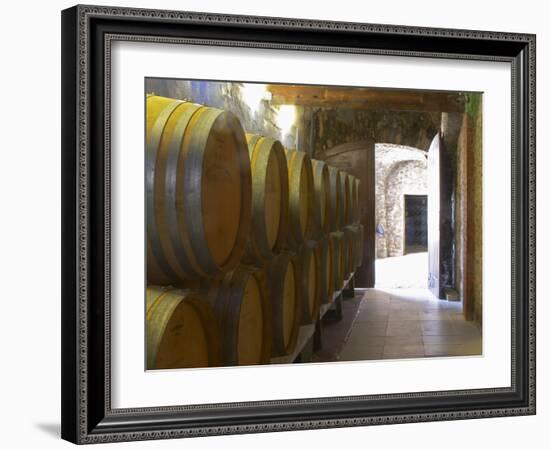 Barrels of Wine Aging in the Cellar, Chateau Vannieres, La Cadiere d'Azur-Per Karlsson-Framed Photographic Print