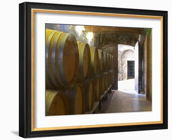 Barrels of Wine Aging in the Cellar, Chateau Vannieres, La Cadiere d'Azur-Per Karlsson-Framed Photographic Print