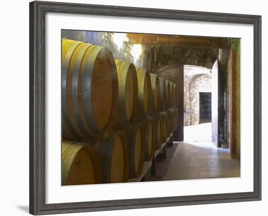 Barrels of Wine Aging in the Cellar, Chateau Vannieres, La Cadiere d'Azur-Per Karlsson-Framed Photographic Print