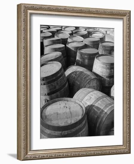 Barrels Sitting in Warehouse at Jack Daniels Distillery-Ed Clark-Framed Photographic Print