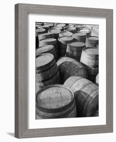 Barrels Sitting in Warehouse at Jack Daniels Distillery-Ed Clark-Framed Photographic Print