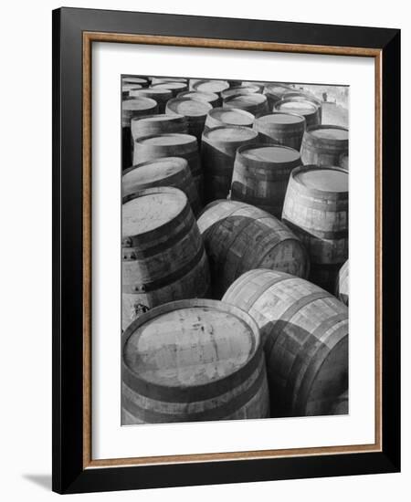 Barrels Sitting in Warehouse at Jack Daniels Distillery-Ed Clark-Framed Photographic Print