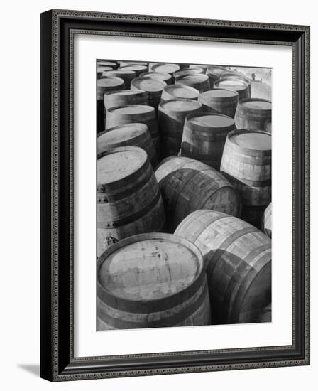 Barrels Sitting in Warehouse at Jack Daniels Distillery-Ed Clark-Framed Photographic Print