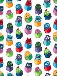 Hand Drawn Funny Owl with Book Seamless Pattern. Owls Learning Subject for Print, Fabric, Wrap and-BarsRsind-Art Print