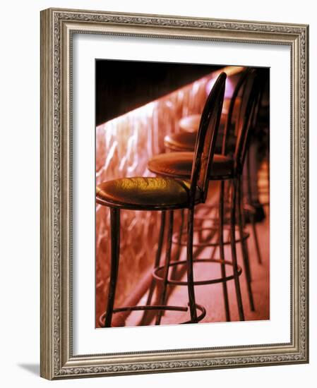 Barstools in pink light, Playa del Carmen, Quintana Roo, Mexico-Walter Bibikow-Framed Photographic Print