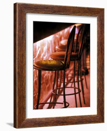 Barstools in pink light, Playa del Carmen, Quintana Roo, Mexico-Walter Bibikow-Framed Photographic Print