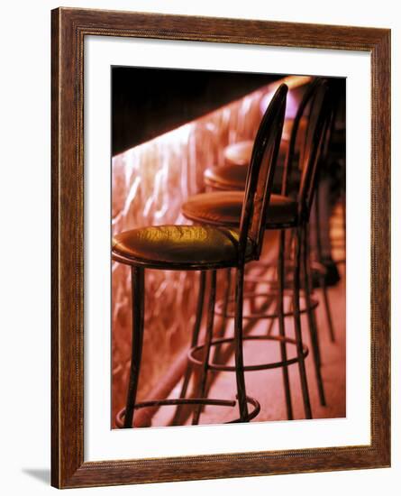 Barstools in pink light, Playa del Carmen, Quintana Roo, Mexico-Walter Bibikow-Framed Photographic Print