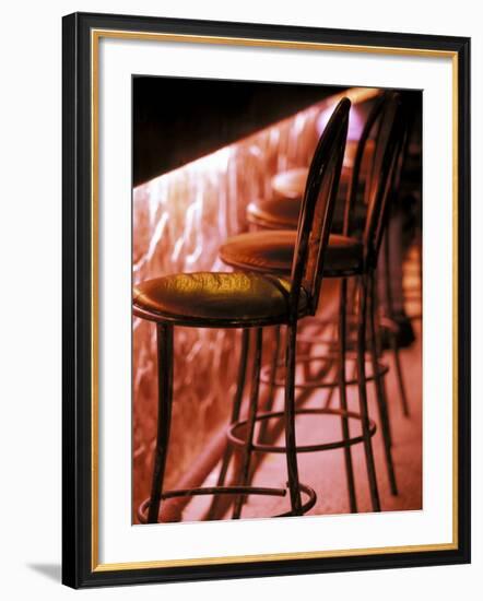 Barstools in pink light, Playa del Carmen, Quintana Roo, Mexico-Walter Bibikow-Framed Photographic Print