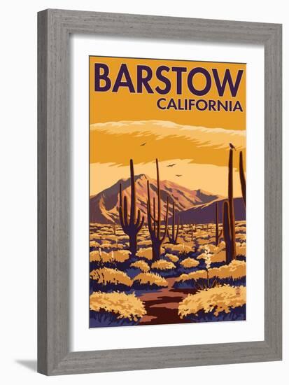 Barstow, California - Desert Scene with Cactus-Lantern Press-Framed Art Print