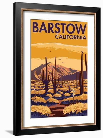 Barstow, California - Desert Scene with Cactus-Lantern Press-Framed Art Print