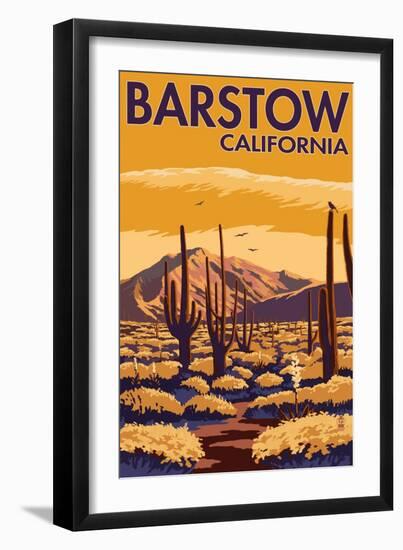 Barstow, California - Desert Scene with Cactus-Lantern Press-Framed Art Print