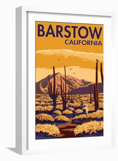 Barstow, California - Desert Scene with Cactus-Lantern Press-Framed Art Print