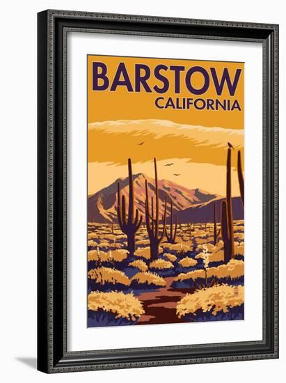 Barstow, California - Desert Scene with Cactus-Lantern Press-Framed Art Print