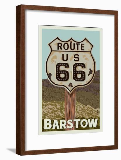 Barstow, California - Route 66 - Letterpress-Lantern Press-Framed Art Print