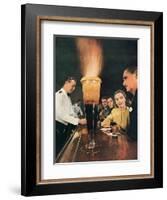 Bartender Tending Bar in the Zebra Room of the Town House, Los Angeles, California, 1946-Walter Sanders-Framed Photographic Print
