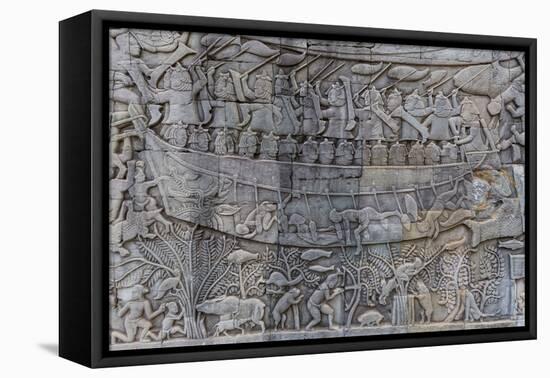 Bas-Relief Carvings in Prasat Bayon, Angkor Thom, Angkor, Siem Reap, Cambodia-Michael Nolan-Framed Premier Image Canvas