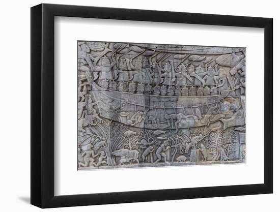 Bas-Relief Carvings in Prasat Bayon, Angkor Thom, Angkor, Siem Reap, Cambodia-Michael Nolan-Framed Photographic Print