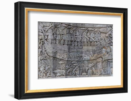 Bas-Relief Carvings in Prasat Bayon, Angkor Thom, Angkor, Siem Reap, Cambodia-Michael Nolan-Framed Photographic Print