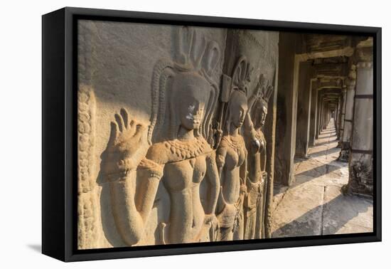 Bas-Relief Carvings of Apsara, Angkor Wat, Angkor, UNESCO World Heritage Site, Siem Reap, Cambodia-Michael Nolan-Framed Premier Image Canvas