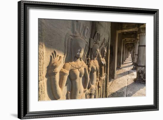 Bas-Relief Carvings of Apsara, Angkor Wat, Angkor, UNESCO World Heritage Site, Siem Reap, Cambodia-Michael Nolan-Framed Photographic Print