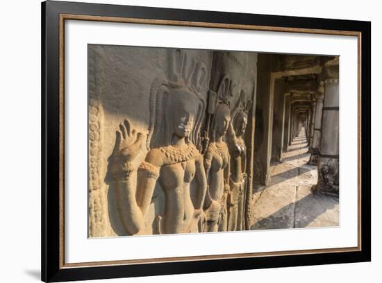 Bas-Relief Carvings of Apsara, Angkor Wat, Angkor, UNESCO World Heritage Site, Siem Reap, Cambodia-Michael Nolan-Framed Photographic Print