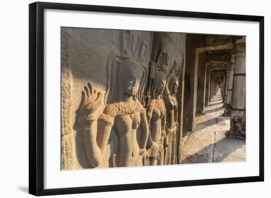 Bas-Relief Carvings of Apsara, Angkor Wat, Angkor, UNESCO World Heritage Site, Siem Reap, Cambodia-Michael Nolan-Framed Photographic Print