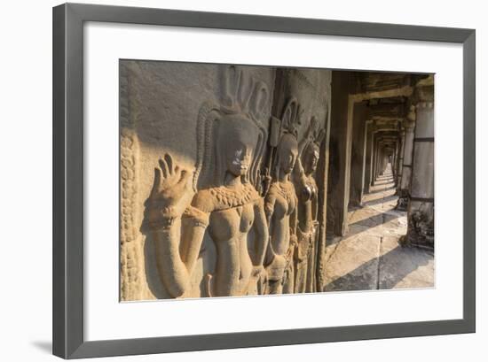 Bas-Relief Carvings of Apsara, Angkor Wat, Angkor, UNESCO World Heritage Site, Siem Reap, Cambodia-Michael Nolan-Framed Photographic Print