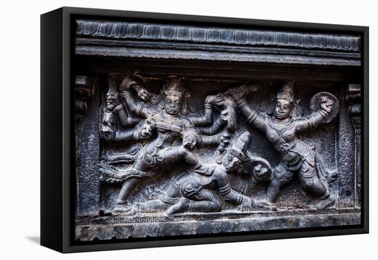 Bas Relief Depicting Durga Slaying Demon (Maheeshasuramardini). Brihadishwara Temple. Tanjore (Than-f9photos-Framed Premier Image Canvas