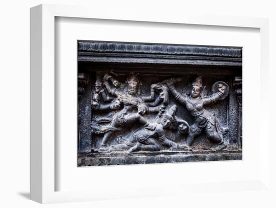 Bas Relief Depicting Durga Slaying Demon (Maheeshasuramardini). Brihadishwara Temple. Tanjore (Than-f9photos-Framed Photographic Print