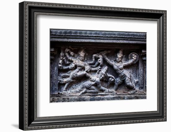 Bas Relief Depicting Durga Slaying Demon (Maheeshasuramardini). Brihadishwara Temple. Tanjore (Than-f9photos-Framed Photographic Print