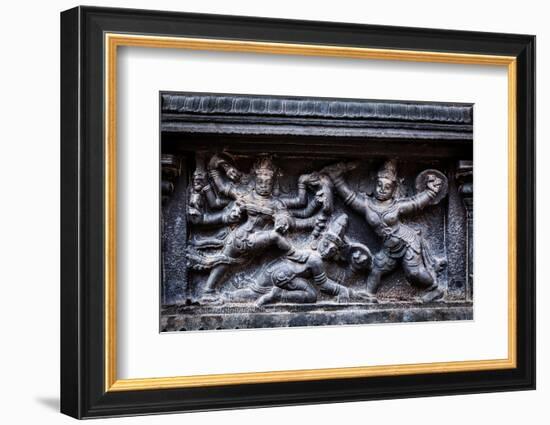 Bas Relief Depicting Durga Slaying Demon (Maheeshasuramardini). Brihadishwara Temple. Tanjore (Than-f9photos-Framed Photographic Print