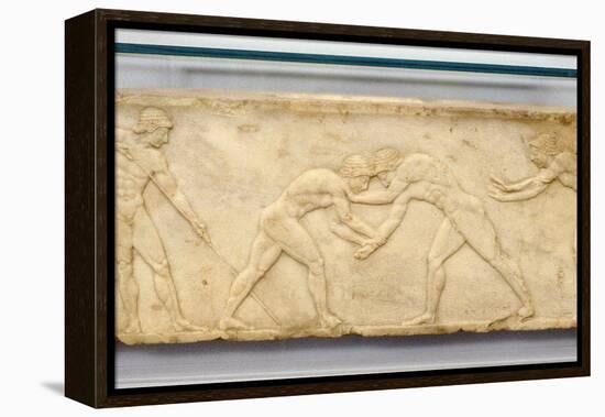 Bas-Relief Frieze of Wrestlers, C500 BC-null-Framed Premier Image Canvas