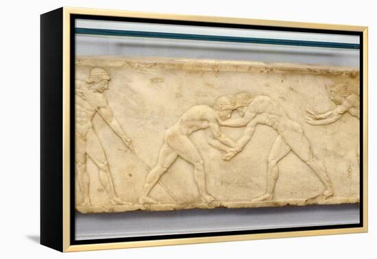 Bas-Relief Frieze of Wrestlers, C500 BC-null-Framed Premier Image Canvas