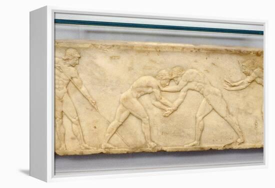Bas-Relief Frieze of Wrestlers, C500 BC-null-Framed Premier Image Canvas