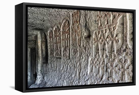 Bas-relief in interior of 4th century Geghard Monastery, UNESCO World Heritage Site, Kotayk Provinc-G&M Therin-Weise-Framed Premier Image Canvas