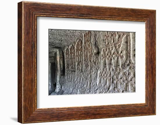 Bas-relief in interior of 4th century Geghard Monastery, UNESCO World Heritage Site, Kotayk Provinc-G&M Therin-Weise-Framed Photographic Print