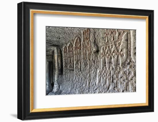 Bas-relief in interior of 4th century Geghard Monastery, UNESCO World Heritage Site, Kotayk Provinc-G&M Therin-Weise-Framed Photographic Print