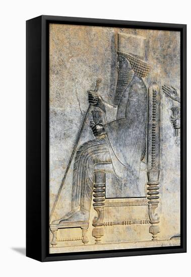 Bas-Relief of Hearing of King Darius I Sitting on Throne, Treasure Room, Persepolis-null-Framed Premier Image Canvas