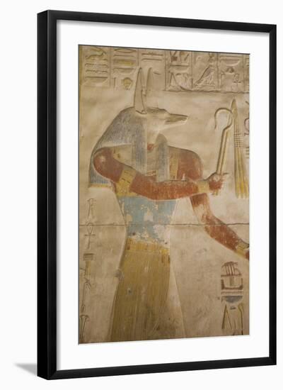 Bas-Relief of the God Anubis, Temple of Seti I, Abydos, Egypt, North Africa, Africa-Richard Maschmeyer-Framed Photographic Print