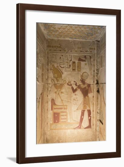 Bas-Relief, Pharaoh Seti I on Right, Temple of Seti I, Abydos, Egypt, North Africa, Africa-Richard Maschmeyer-Framed Photographic Print