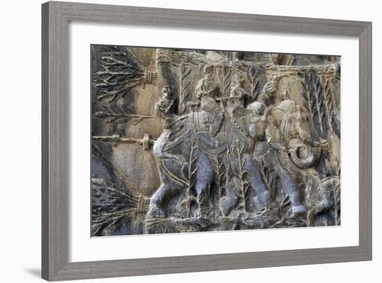 Bas-Reliefs with Hunting Scenes with Elephants, Caves of Taq-E Bustan, Iran, Sasanian Civilization-null-Framed Giclee Print