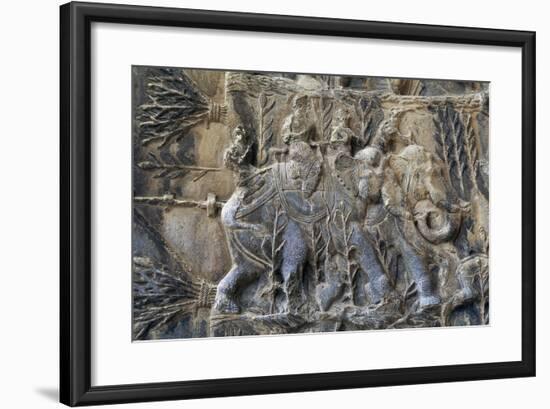 Bas-Reliefs with Hunting Scenes with Elephants, Caves of Taq-E Bustan, Iran, Sasanian Civilization-null-Framed Giclee Print